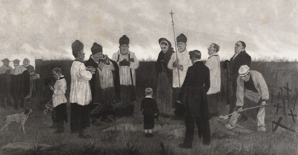 Un enterrement au pays wallon, 1963, litographie, 36 x 65 cm, Féderation Wallonie - Bruxelles en dépôt au musée Félicien Rops, Province de Namur, inv. PER E0169.1.CF